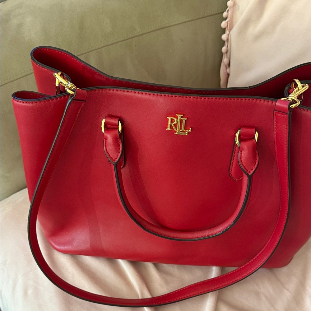 Ralph Lauren Red Tote with Gold Details